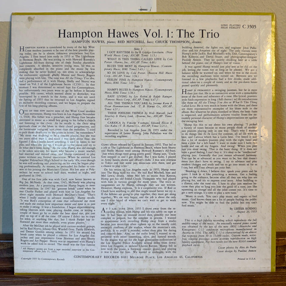 Hampton Hawes Trio – Hampton Hawes Vol. 1: The Trio